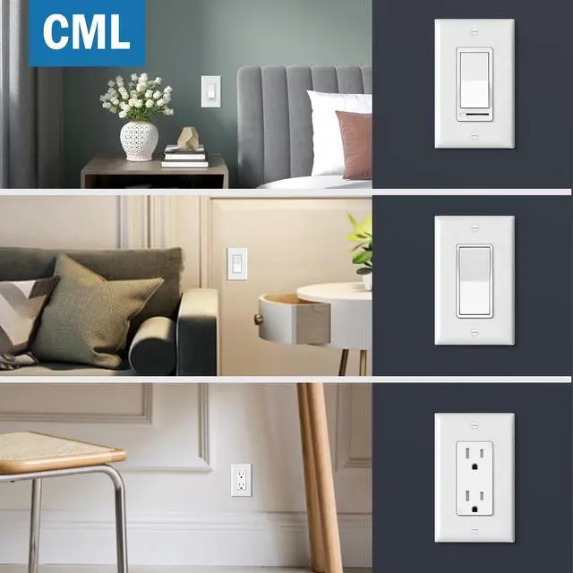 Alt view image 7 of 7 - CML Mid-Size Decorator Wall Plates, 40 Pack Electrical Outlet Receptacle Covers, 1-Gang Switch Plates, Midway Size 3.18 x 5, Impact Resistant, Gloss Finish, White