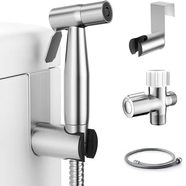 Main image of Handheld Bidet Sprayer, Muslim Shower, Adjustable Pressure | Bidet Attachment for Toliet, Adjustable Pressure, Stainless Steel Body, Feminine Wash, Cloth Diaper Rinse, Leak-Free Hose