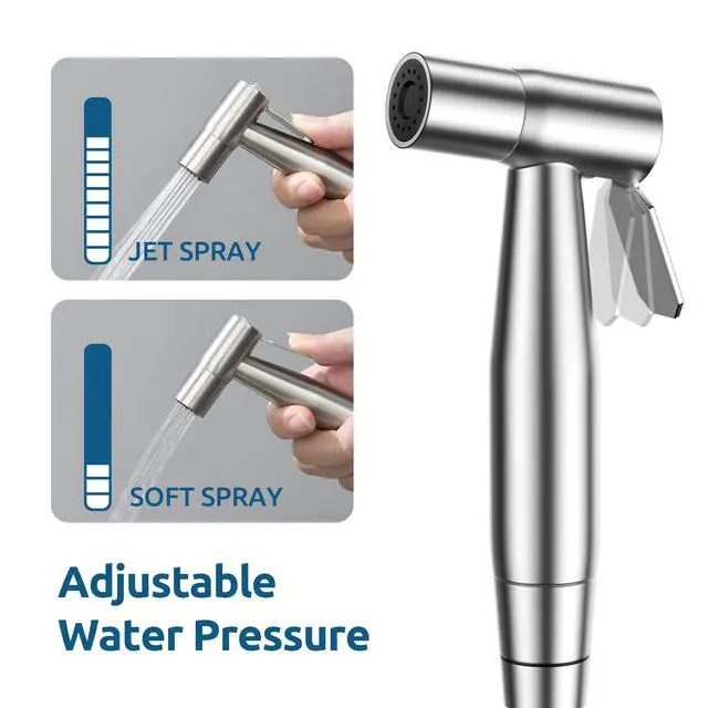 Alt view image 2 of 5 - Handheld Bidet Sprayer, Muslim Shower, Adjustable Pressure | Bidet Attachment for Toliet, Adjustable Pressure, Stainless Steel Body, Feminine Wash, Cloth Diaper Rinse, Leak-Free Hose