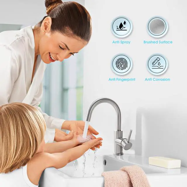 Alt view image 6 of 7 - Bar Sink Faucet, Bathroom Kitchen Faucet Brushed Nickel Pre Wet Small Mini Kitchen Bath Utility Marine Faucet Single Hole Stainless Steel Farmhouse Vanity Lavatory Faucets Outdoor