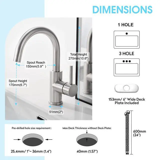 Alt view image 7 of 7 - Bar Sink Faucet, Bathroom Kitchen Faucet Brushed Nickel Pre Wet Small Mini Kitchen Bath Utility Marine Faucet Single Hole Stainless Steel Farmhouse Vanity Lavatory Faucets Outdoor