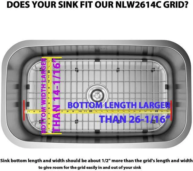 Alt view image 2 of 6 - Sink Protector Grid 26-1/16" x 14-1/16", Centered Drain with Corner Radius 3-1/2", 304 Stainless Steel Material NLW2614C