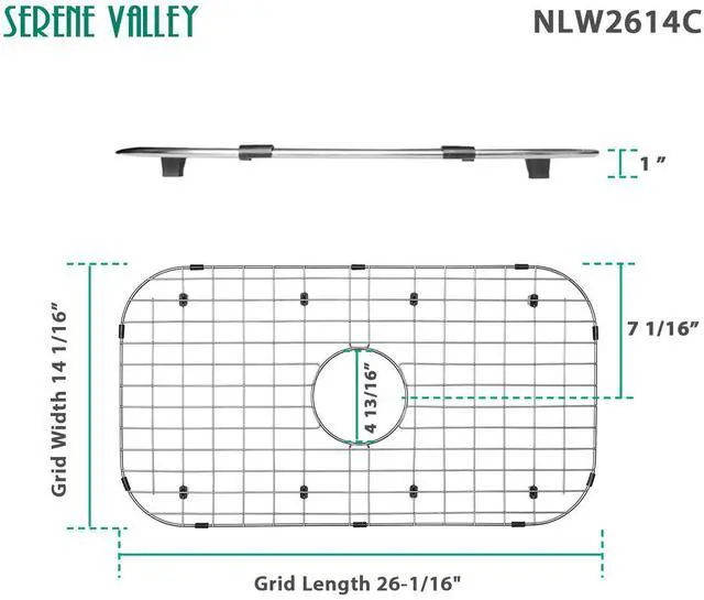 Alt view image 3 of 6 - Sink Protector Grid 26-1/16" x 14-1/16", Centered Drain with Corner Radius 3-1/2", 304 Stainless Steel Material NLW2614C