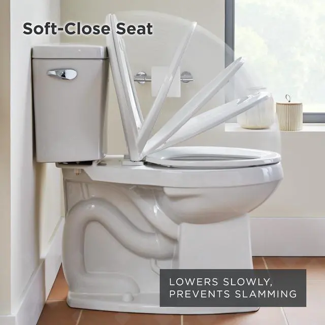 Alt view image 4 of 7 - Elongated Toilet Seat with Cover, Soft Close, No Slam, Quick & Easy Install, Heavy-Duty Plastic, Adjustable Fit for Standard Elongated Toilets, Durable & Fade-Resistant, White G0099213