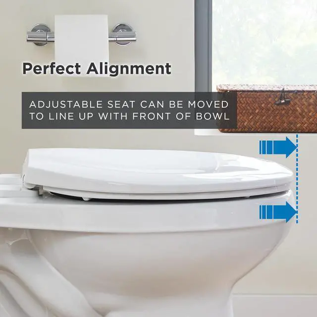 Alt view image 6 of 7 - Elongated Toilet Seat with Cover, Soft Close, No Slam, Quick & Easy Install, Heavy-Duty Plastic, Adjustable Fit for Standard Elongated Toilets, Durable & Fade-Resistant, White G0099213