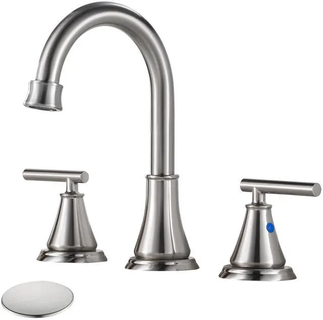 Main image of 8 Inch Widespread Bathroom Sink Faucet 3 Hole, Brushed Nickel Bathroom Faucet with Metal Pop-Up Drain Assembly, Bathroom Vanity Faucet, 2 Handle for Sink