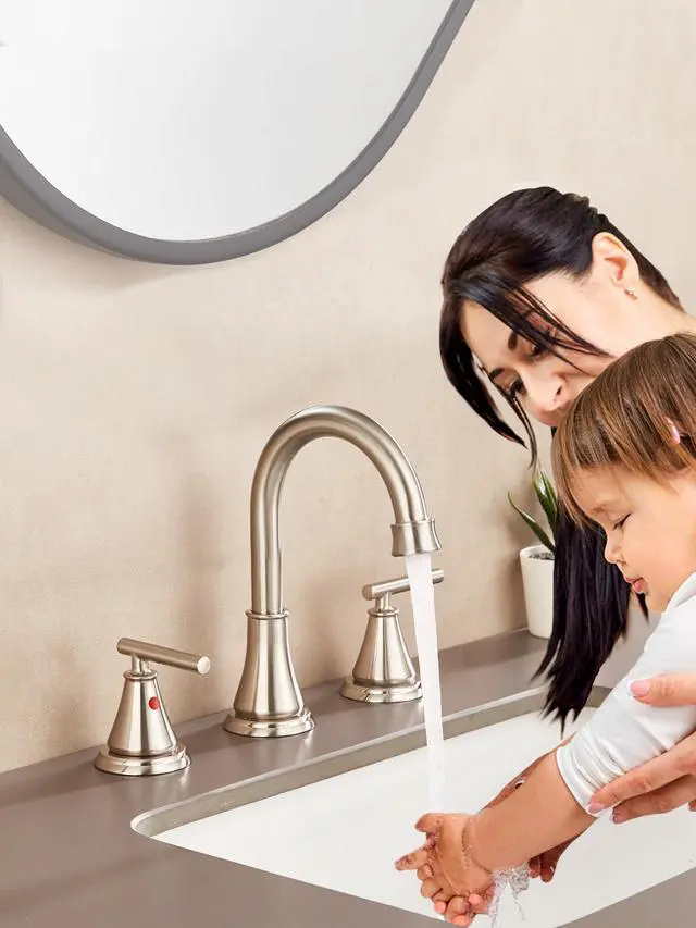 Alt view image 4 of 7 - 8 Inch Widespread Bathroom Sink Faucet 3 Hole, Brushed Nickel Bathroom Faucet with Metal Pop-Up Drain Assembly, Bathroom Vanity Faucet, 2 Handle for Sink