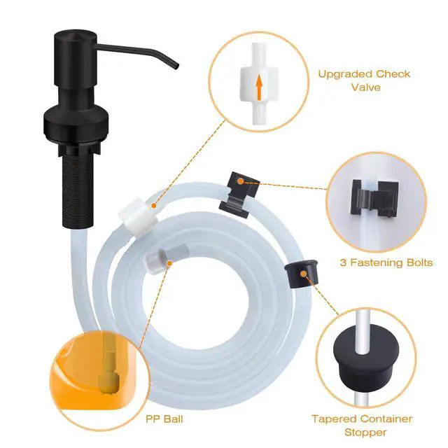 Alt view image 4 of 7 - Sink Soap Dispenser for Kitchen Sink, Countertop Built in Sink Soap Dispenser with 47Extension Tube kit, No Need to Fill The Little Bottle Again (Black)