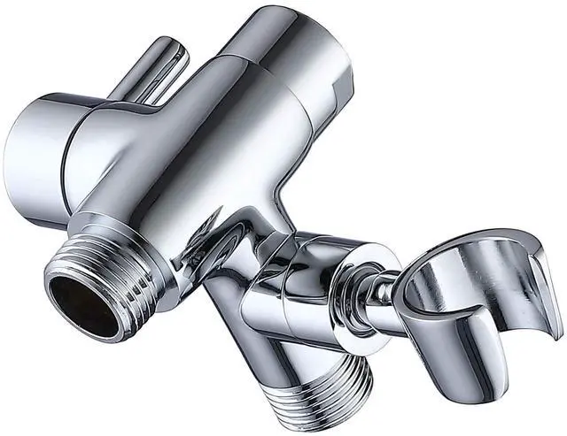 Main image of Solid Metal Shower Head Diverter with Holder 3-Way | Spray Separately or Both, Adjustable-Angle Bracket, Anti-Leak, Smooth Knob Switch, Easy Install, Universal Replacement Part