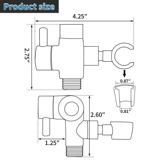 Alt view image 4 of 7 - Solid Metal Shower Head Diverter with Holder 3-Way | Spray Separately or Both, Adjustable-Angle Bracket, Anti-Leak, Smooth Knob Switch, Easy Install, Universal Replacement Part