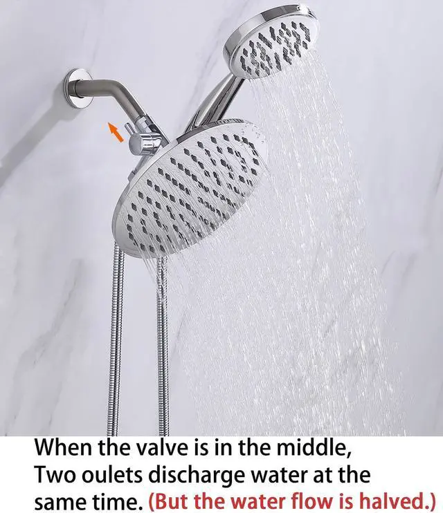 Alt view image 5 of 7 - Solid Metal Shower Head Diverter with Holder 3-Way | Spray Separately or Both, Adjustable-Angle Bracket, Anti-Leak, Smooth Knob Switch, Easy Install, Universal Replacement Part