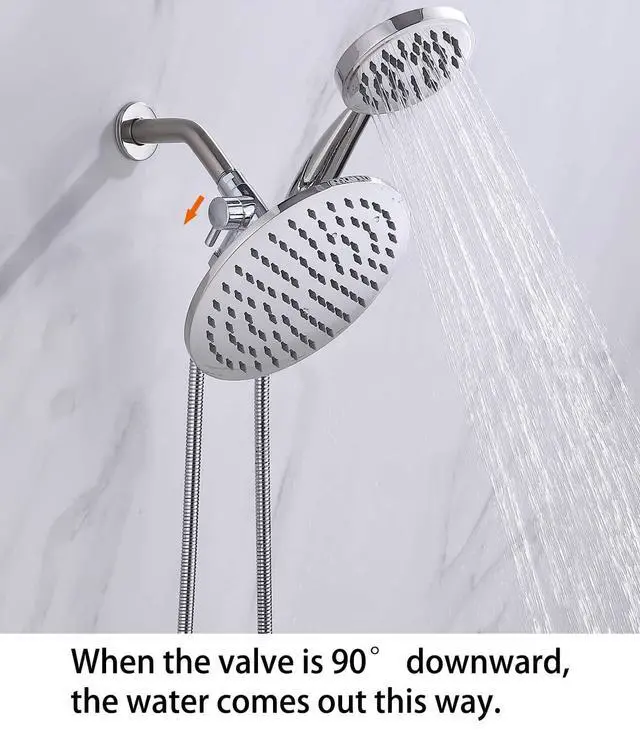 Alt view image 6 of 7 - Solid Metal Shower Head Diverter with Holder 3-Way | Spray Separately or Both, Adjustable-Angle Bracket, Anti-Leak, Smooth Knob Switch, Easy Install, Universal Replacement Part