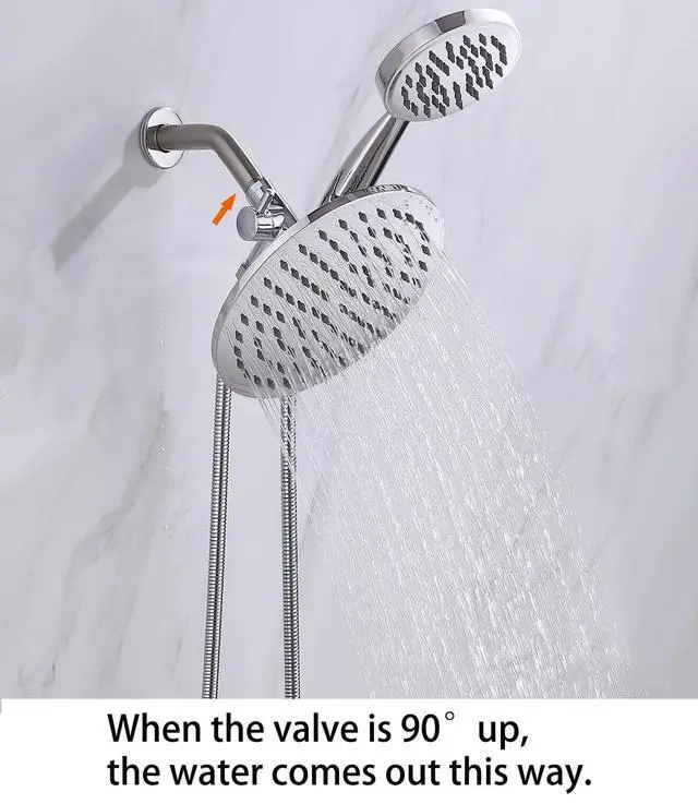 Alt view image 7 of 7 - Solid Metal Shower Head Diverter with Holder 3-Way | Spray Separately or Both, Adjustable-Angle Bracket, Anti-Leak, Smooth Knob Switch, Easy Install, Universal Replacement Part