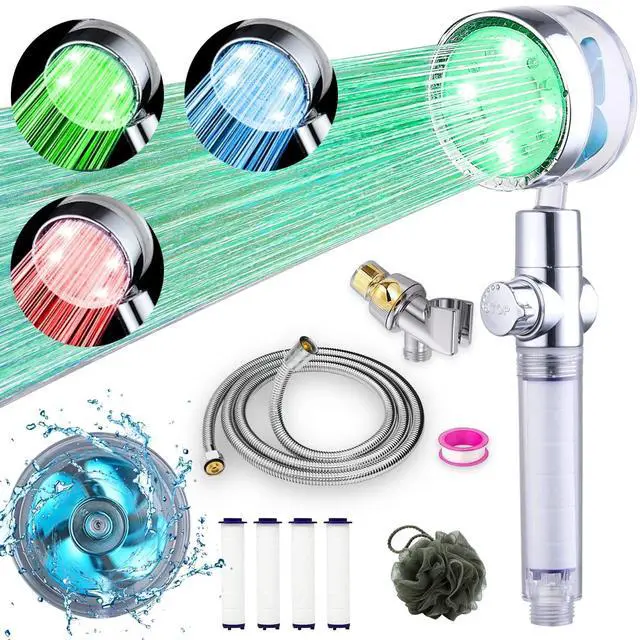 Main image of ANTOWER LED Shower Head with Handheld High Pressure Shower Heads Set with 79 Inch Shower Hose,Shower Holder,4 PP Cotton Filters,Turbo Fan Shower Water Temperature-Controlled One Key Pause Switch
