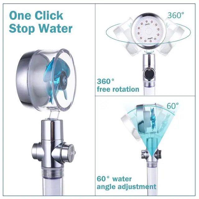 Alt view image 3 of 7 - ANTOWER LED Shower Head with Handheld High Pressure Shower Heads Set with 79 Inch Shower Hose,Shower Holder,4 PP Cotton Filters,Turbo Fan Shower Water Temperature-Controlled One Key Pause Switch