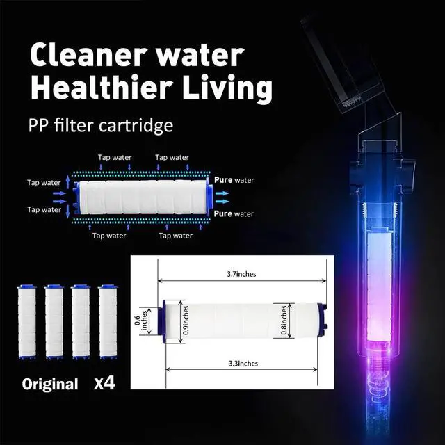 Alt view image 4 of 7 - ANTOWER LED Shower Head with Handheld High Pressure Shower Heads Set with 79 Inch Shower Hose,Shower Holder,4 PP Cotton Filters,Turbo Fan Shower Water Temperature-Controlled One Key Pause Switch