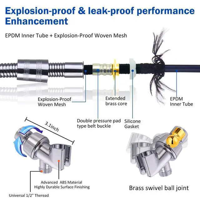 Alt view image 5 of 7 - ANTOWER LED Shower Head with Handheld High Pressure Shower Heads Set with 79 Inch Shower Hose,Shower Holder,4 PP Cotton Filters,Turbo Fan Shower Water Temperature-Controlled One Key Pause Switch