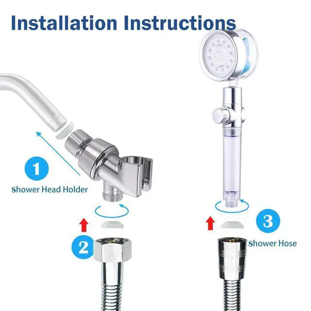 Alt view image 7 of 7 - ANTOWER LED Shower Head with Handheld High Pressure Shower Heads Set with 79 Inch Shower Hose,Shower Holder,4 PP Cotton Filters,Turbo Fan Shower Water Temperature-Controlled One Key Pause Switch