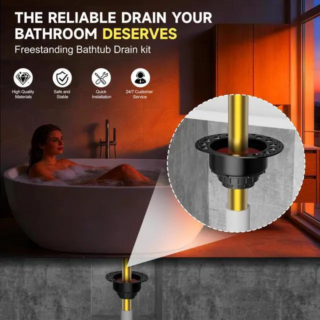 Alt view image 2 of 7 - PVC Freestanding Tub Drain Kit, Bathtub Drain Rough-in KitCompatible with Freestanding Bathtubs, Floor Mounted Bathtubs and Island Bathtubs, with PVC Plastic Adapter and Brass Tail Pipes