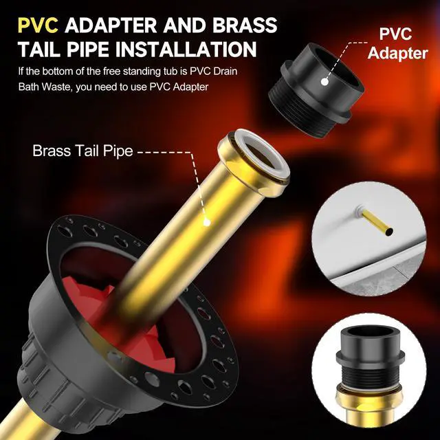 Alt view image 3 of 7 - PVC Freestanding Tub Drain Kit, Bathtub Drain Rough-in KitCompatible with Freestanding Bathtubs, Floor Mounted Bathtubs and Island Bathtubs, with PVC Plastic Adapter and Brass Tail Pipes