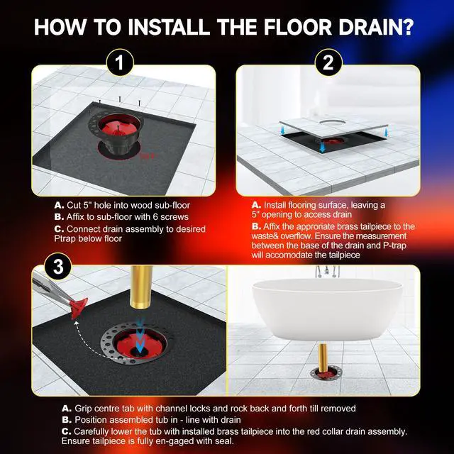Alt view image 4 of 7 - PVC Freestanding Tub Drain Kit, Bathtub Drain Rough-in KitCompatible with Freestanding Bathtubs, Floor Mounted Bathtubs and Island Bathtubs, with PVC Plastic Adapter and Brass Tail Pipes