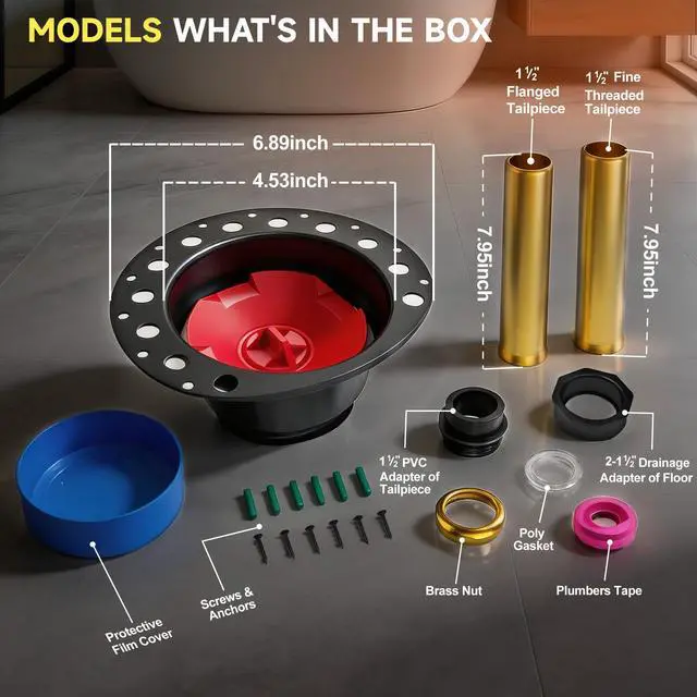 Alt view image 6 of 7 - PVC Freestanding Tub Drain Kit, Bathtub Drain Rough-in KitCompatible with Freestanding Bathtubs, Floor Mounted Bathtubs and Island Bathtubs, with PVC Plastic Adapter and Brass Tail Pipes