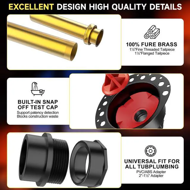 Alt view image 7 of 7 - PVC Freestanding Tub Drain Kit, Bathtub Drain Rough-in KitCompatible with Freestanding Bathtubs, Floor Mounted Bathtubs and Island Bathtubs, with PVC Plastic Adapter and Brass Tail Pipes