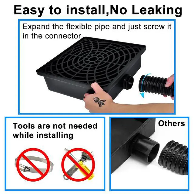 Alt view image 4 of 6 - Low Profile Catch Basin Drain Kit Gutter Downspout Extender | 12"×12" Catch Basin Downspout Extensions with 2" ID Flexible Pipe,Pipe Stretched Length 16.4ft,Rainwater Drainage System