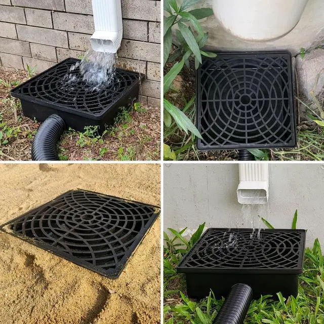 Alt view image 5 of 6 - Low Profile Catch Basin Drain Kit Gutter Downspout Extender | 12"×12" Catch Basin Downspout Extensions with 2" ID Flexible Pipe,Pipe Stretched Length 16.4ft,Rainwater Drainage System