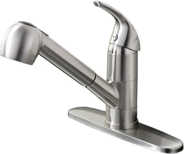 Main image of Kitchen Faucet with Pull Out Sprayer, Low Profile, Brushed Nickel | Stainless Steel, Single Handle, 360° Swivel Spout, Lead-Free NSF Certified, Deck Plate for 1 or 3 Hole, RV Laundry Bar Sink