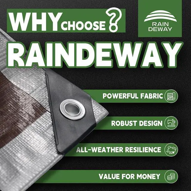 Alt view image 2 of 7 - Tarps Heavy Duty Waterproof 10x12 Feet,10Mil Multipurpose Tarp | Metal Grommets Every 18inch,Sturdy Corners,Reinforced Edges,14x14 Strong Weave,UV&Tear Resistant,Silver/Brown