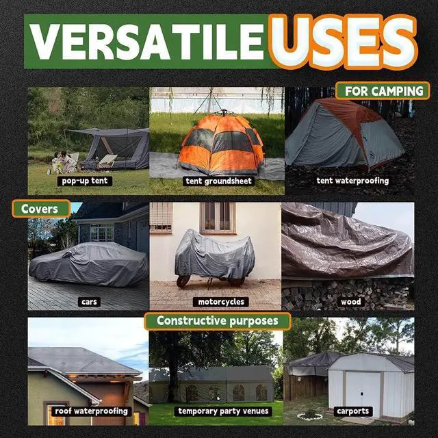 Alt view image 7 of 7 - Tarps Heavy Duty Waterproof 10x12 Feet,10Mil Multipurpose Tarp | Metal Grommets Every 18inch,Sturdy Corners,Reinforced Edges,14x14 Strong Weave,UV&Tear Resistant,Silver/Brown