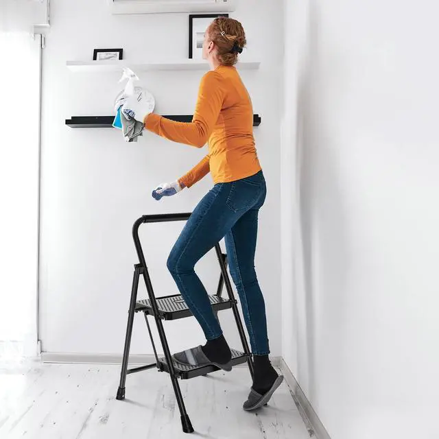 Alt view image 6 of 7 - 3 Step Ladder, Folding Step Stool for Adults with Safety Lock, Anti-Slip Design, Portable Foldable Ladder for Home Kitchen, Garage & Outdoor Use, Blue