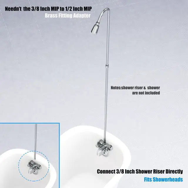Alt view image 6 of 7 - Bathcock Clawfoot Tub Shower Diverter Kit, 3 3/8" Centers, Vintage Bathtub Faucet, MIP Inlet, Shower Riser Outlet, Chrome