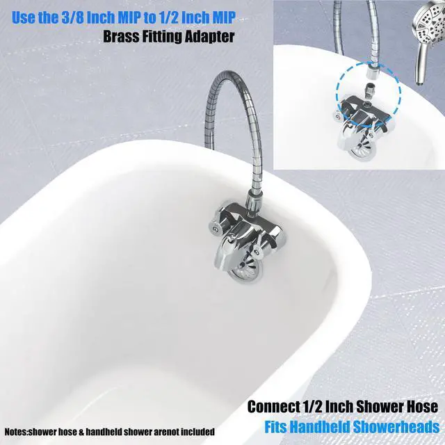 Alt view image 5 of 7 - Bathcock Clawfoot Tub Shower Diverter Kit, 3 3/8" Centers, Vintage Bathtub Faucet, MIP Inlet, Shower Riser Outlet, Chrome