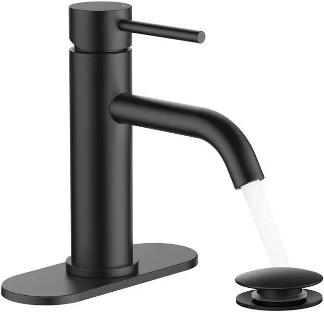 Main image of Bathroom Faucet 1 Hole, Black Single Handle Vainty Sink Faucets | for 1 or 3 Hole 4 Inch Centerset Sink, with Pop-up Drain, NSF61 Certificate, for Rv Commercial Lavatory Restroom Basin