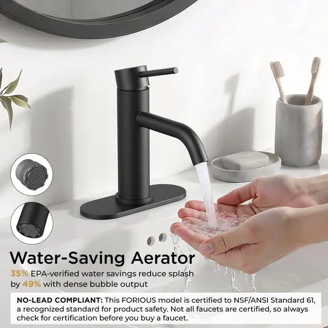 Alt view image 3 of 7 - Bathroom Faucet 1 Hole, Black Single Handle Vainty Sink Faucets | for 1 or 3 Hole 4 Inch Centerset Sink, with Pop-up Drain, NSF61 Certificate, for Rv Commercial Lavatory Restroom Basin