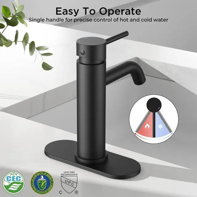 Alt view image 5 of 7 - Bathroom Faucet 1 Hole, Black Single Handle Vainty Sink Faucets | for 1 or 3 Hole 4 Inch Centerset Sink, with Pop-up Drain, NSF61 Certificate, for Rv Commercial Lavatory Restroom Basin