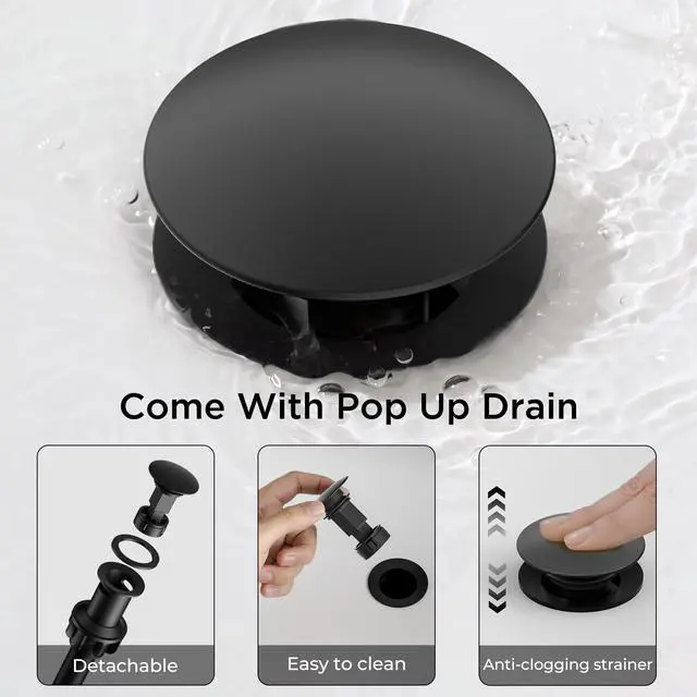 Alt view image 7 of 7 - Bathroom Faucet 1 Hole, Black Single Handle Vainty Sink Faucets | for 1 or 3 Hole 4 Inch Centerset Sink, with Pop-up Drain, NSF61 Certificate, for Rv Commercial Lavatory Restroom Basin