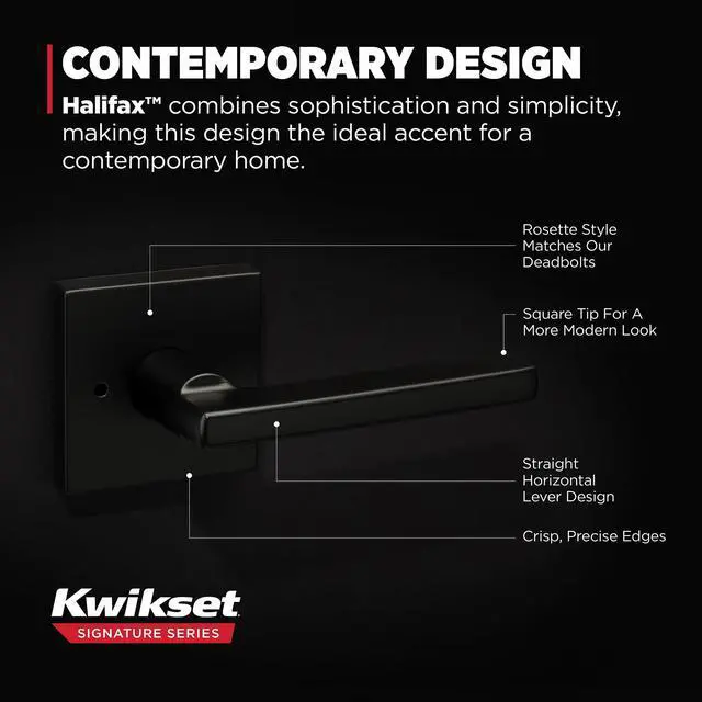 Alt view image 3 of 7 - Halifax Interior Privacy Door Handle with Lock, Door Lever For Bathroom and Bedroom, Matte Black Reversible Keyless Push Button Lock Door Lever, with Microban Protection, Square Rose