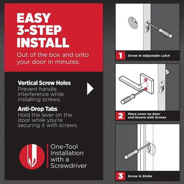 Alt view image 5 of 7 - Halifax Interior Privacy Door Handle with Lock, Door Lever For Bathroom and Bedroom, Matte Black Reversible Keyless Push Button Lock Door Lever, with Microban Protection, Square Rose