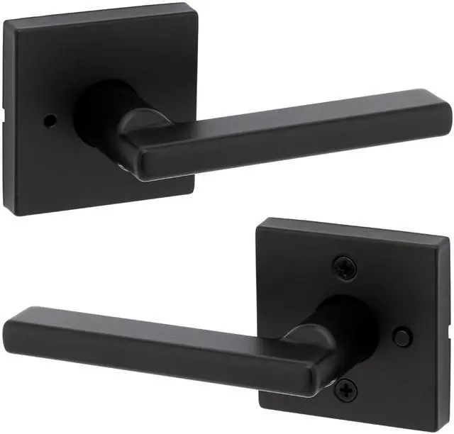 Main image of Halifax Interior Privacy Door Handle with Lock, Door Lever For Bathroom and Bedroom, Matte Black Reversible Keyless Push Button Lock Door Lever, with Microban Protection, Square Rose