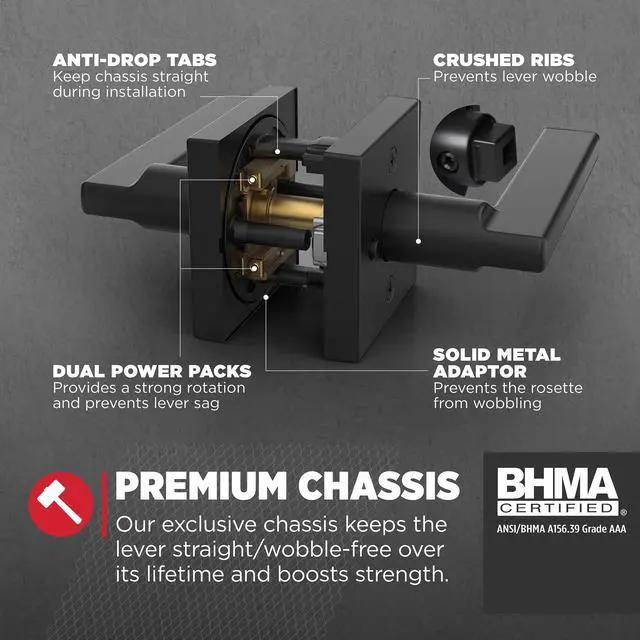 Alt view image 4 of 7 - Halifax Interior Privacy Door Handle with Lock, Door Lever For Bathroom and Bedroom, Matte Black Reversible Keyless Push Button Lock Door Lever, with Microban Protection, Square Rose