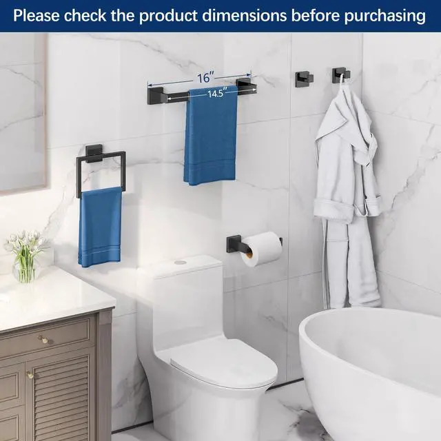 Alt view image 2 of 7 - Bathroom Hardware Accessories Set, 5-Piece 16In Black Wall Mounted | Towel Racks for Bathroom Stainless Steel Towel Bar Rack Set