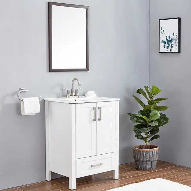 Alt view image 5 of 7 - Lead-Free Antique 2 Handle Bathroom Sink Faucet, 360° Swivel High-Arc Spout 4-Inch Centerset Lavatory Vanity Faucets Set with Drain & Water Hoses, Brushed Nickel