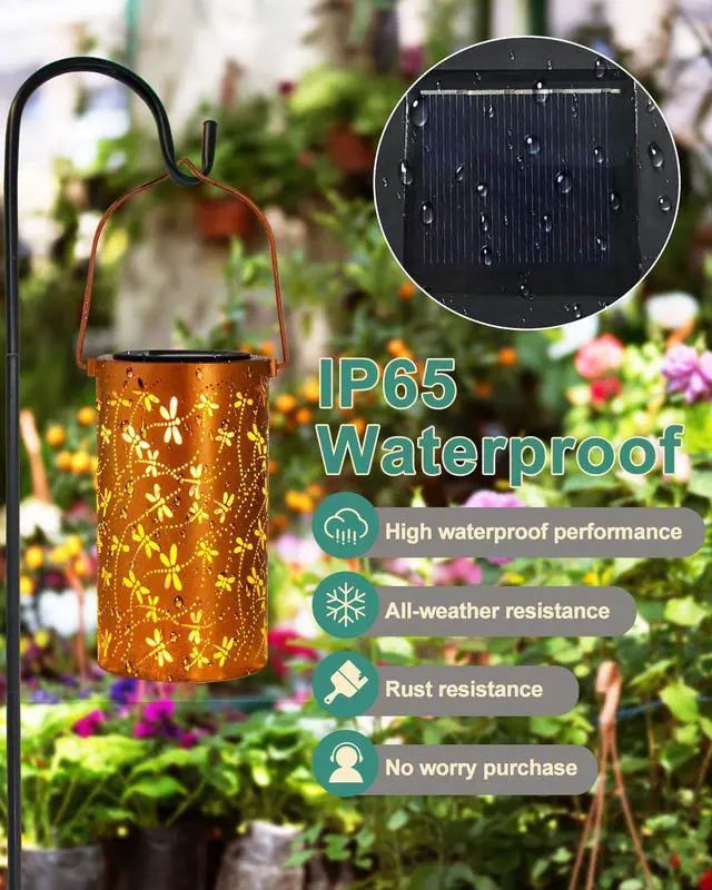 Alt view image 5 of 7 - Birthday Gifts for Women Mom Grandma Wife, Solar Lanterns Outdoor Waterproof, Metal Hanging Lights Garden Decor, LED Decorative Lantern for Patio Porch Backyard,Dragonfly, 1 Pack
