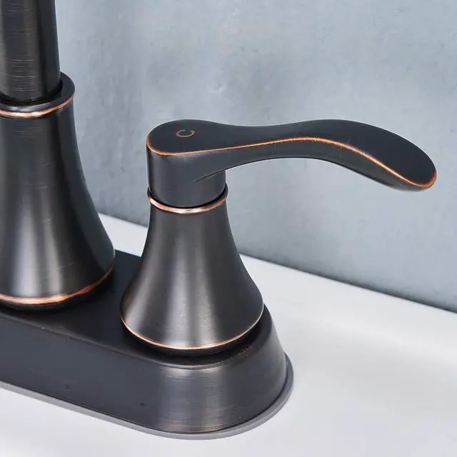Alt view image 3 of 7 - Lead-Free Antique 2 Handle Bathroom Sink Faucet, 360° Swivel High-Arc Spout 4-Inch Centerset Lavatory Vanity Faucets Set with Drain & Water Hoses, Oil Rubbed Bronze