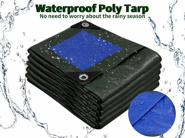 Alt view image 2 of 7 - 10x10 Feet Green Tarp Waterproof 6mil Small tarps Multipurpose | All Purpose Poly Tarps Cover with grommets for Firewood Outdoor Furniture,Green/Blue