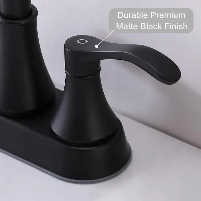 Alt view image 5 of 7 - Lead-Free Antique 2 Handle Bathroom Sink Faucet, 360° Swivel High-Arc Spout 4-Inch Centerset Lavatory Vanity Faucets Set with Drain & Water Hoses, Matte Black