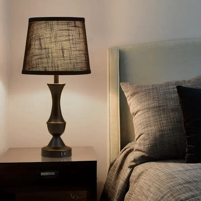 Alt view image 6 of 7 - Black Touch Table Lamps Set of 2, 22" Tall Bedside Lamps with USB C+A Charging Ports, Nightstand Lamps for for Bedroom, Living Room, Office, with Black Lampshade, LED Bulb Included